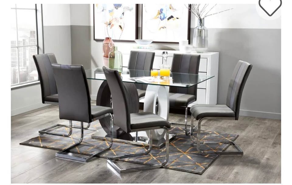 Glass Dining Table with 6 Chairs