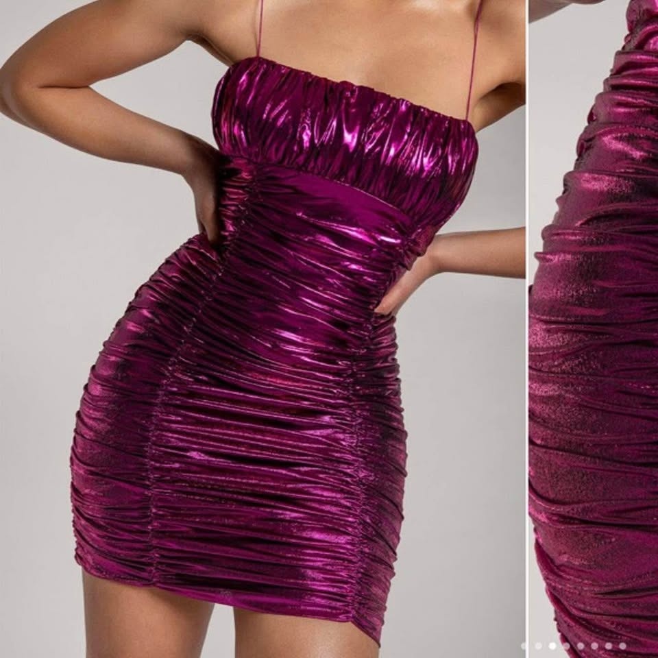 MESHKI Thin Strap Mini Dress Hot Pink - photo 3