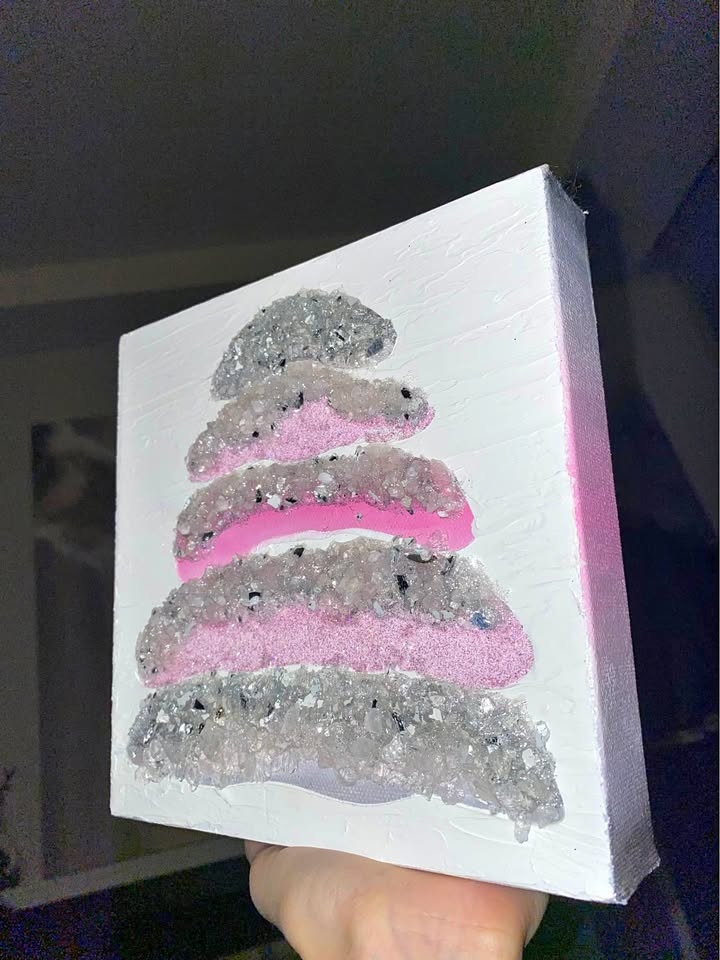 Rose Quartz & Clear Quartz Crystal Tree Canvas Painting