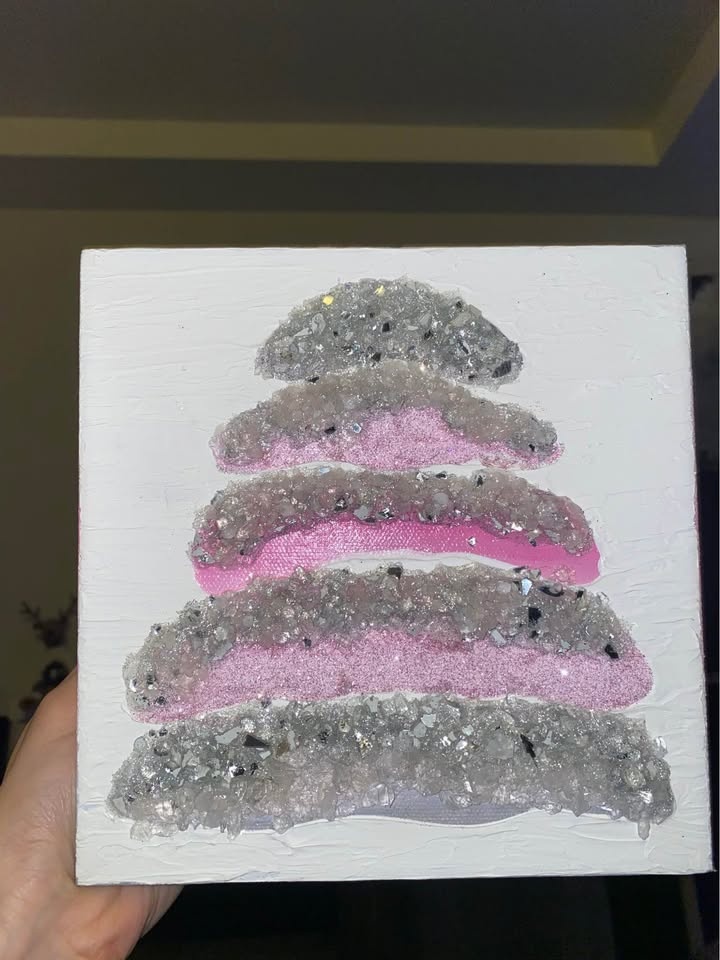 Rose Quartz & Clear Quartz Crystal Tree Canvas Painting - photo 2