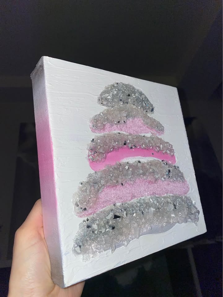 Rose Quartz & Clear Quartz Crystal Tree Canvas Painting - photo 3