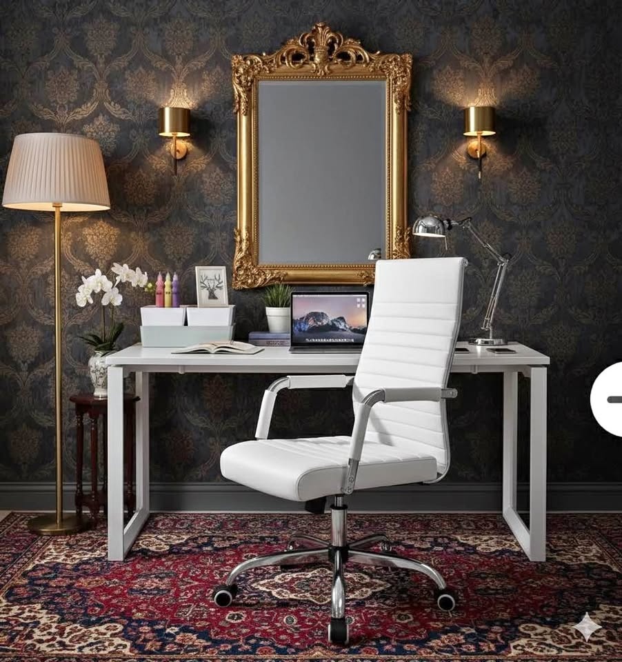 Executive Office Desk Chair - White Faux Leather