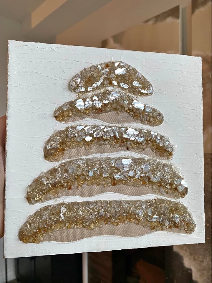 Citrine Crystal & Clear Quartz Crystal Tree Canvas Painting