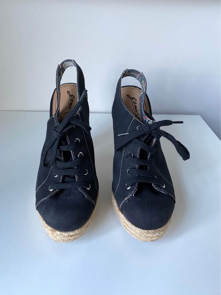Black Lace up sling back wedge shoes - photo 3