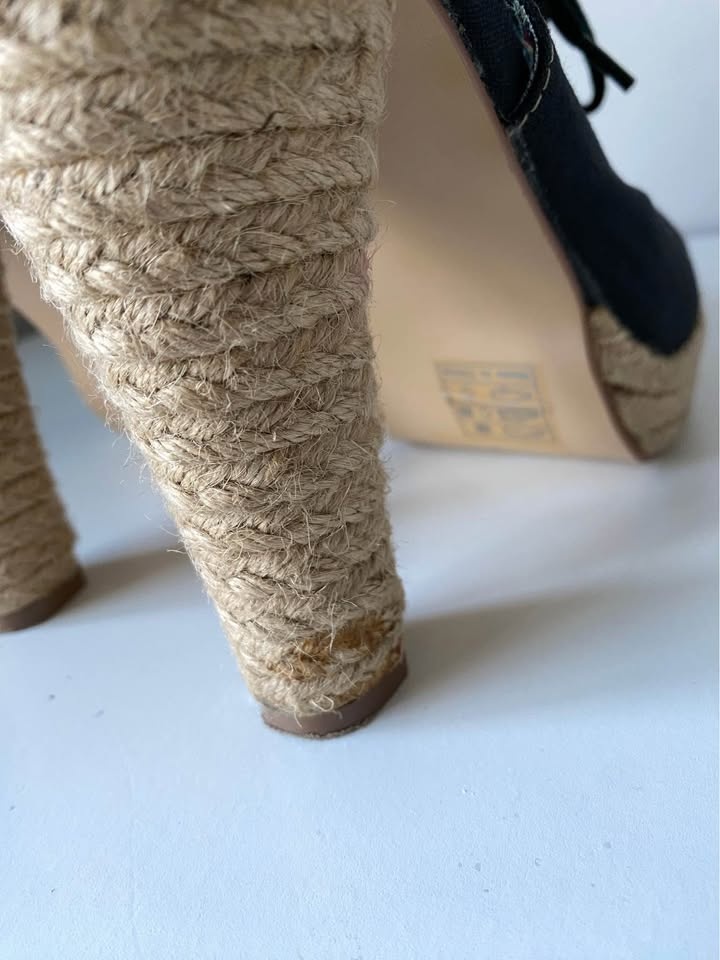 Black Lace up sling back wedge shoes - photo 5