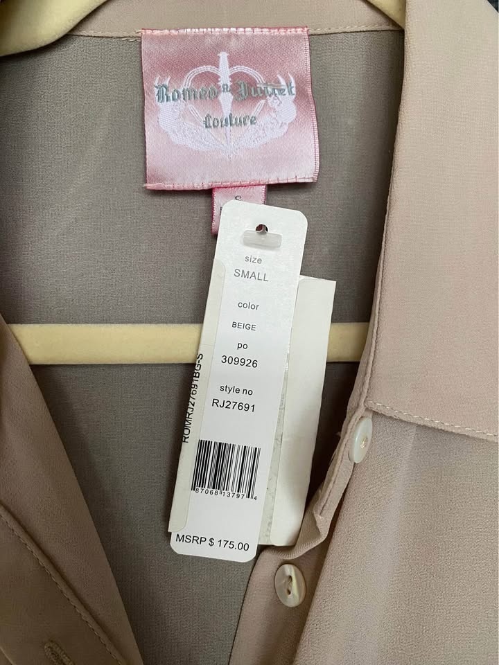 Reg $175 Women's Beige Beaded Cold Shoulder Sheer Blouse Top - photo 3
