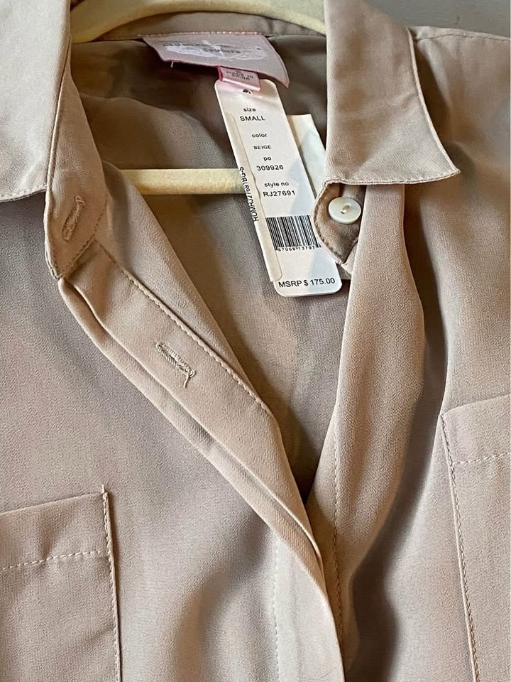 Reg $175 Women's Beige Beaded Cold Shoulder Sheer Blouse Top - photo 4