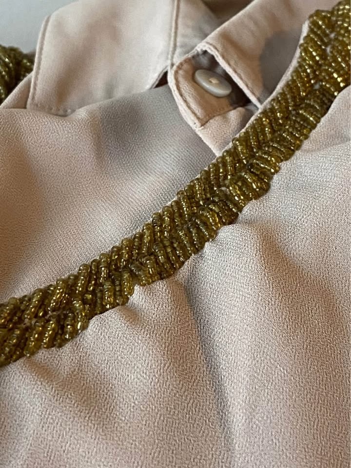 Reg $175 Women's Beige Beaded Cold Shoulder Sheer Blouse Top - photo 5