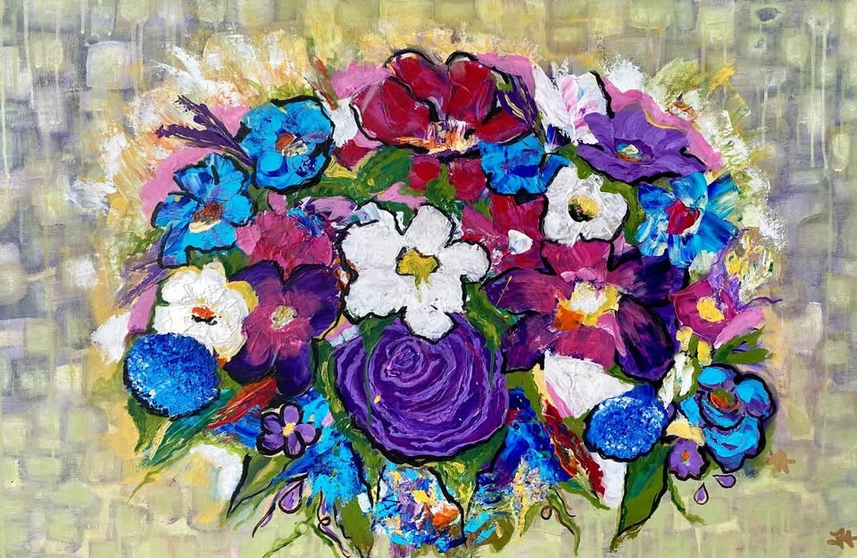 Elegant 24x36 Floral Canvas Art Painting - photo 2