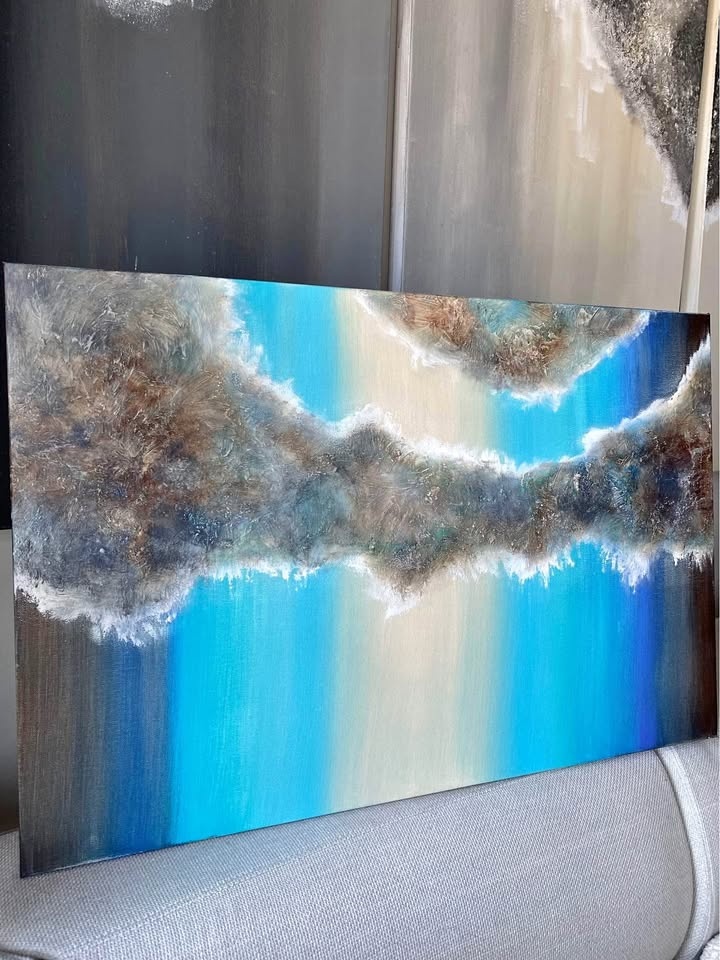 Large Original Painting - Dark Brown, Beige, Blue Abstract - photo 2