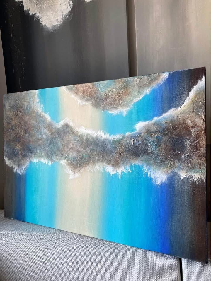 Large Original Painting - Dark Brown, Beige, Blue Abstract - photo 3