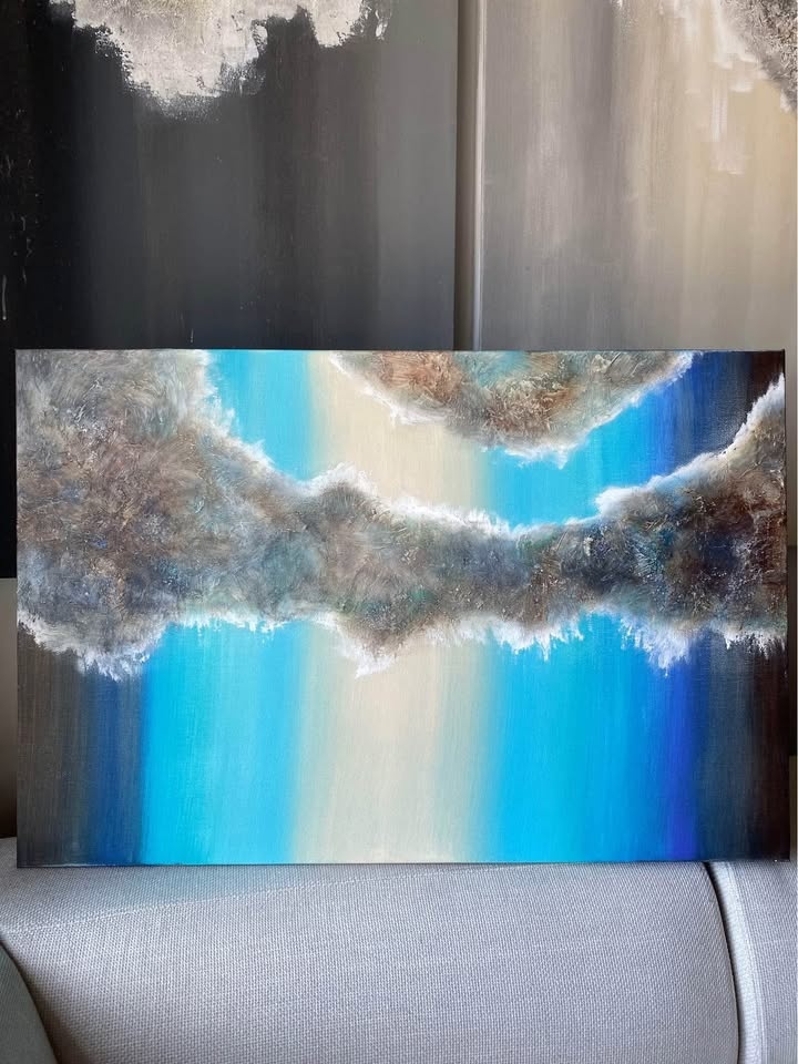 Large Original Painting - Dark Brown, Beige, Blue Abstract - photo 4