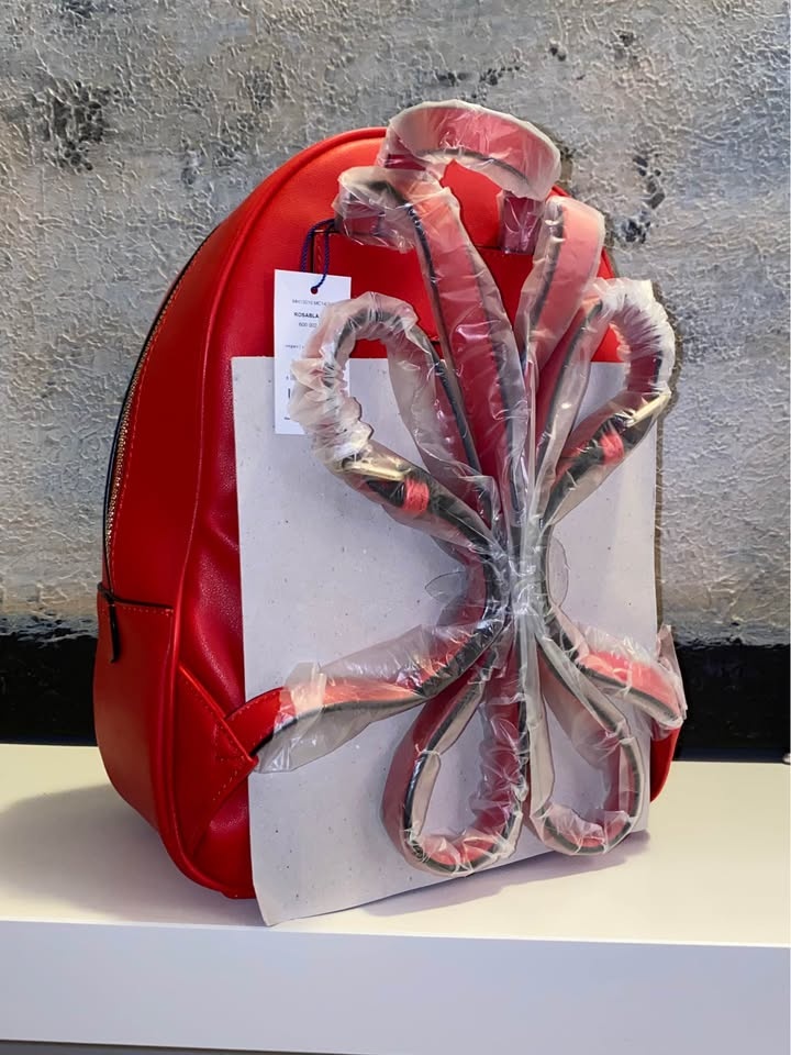 Red Backpack purse leather bag - photo 2