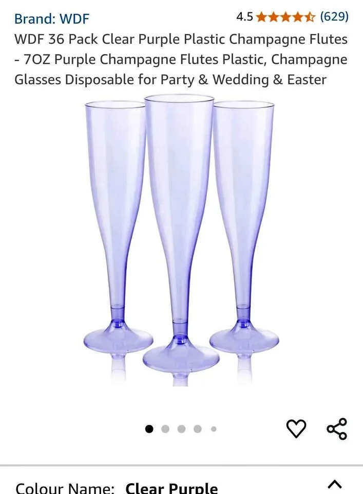 15 pieces Clear Purple Plastic Champagne Flutes thumbnail