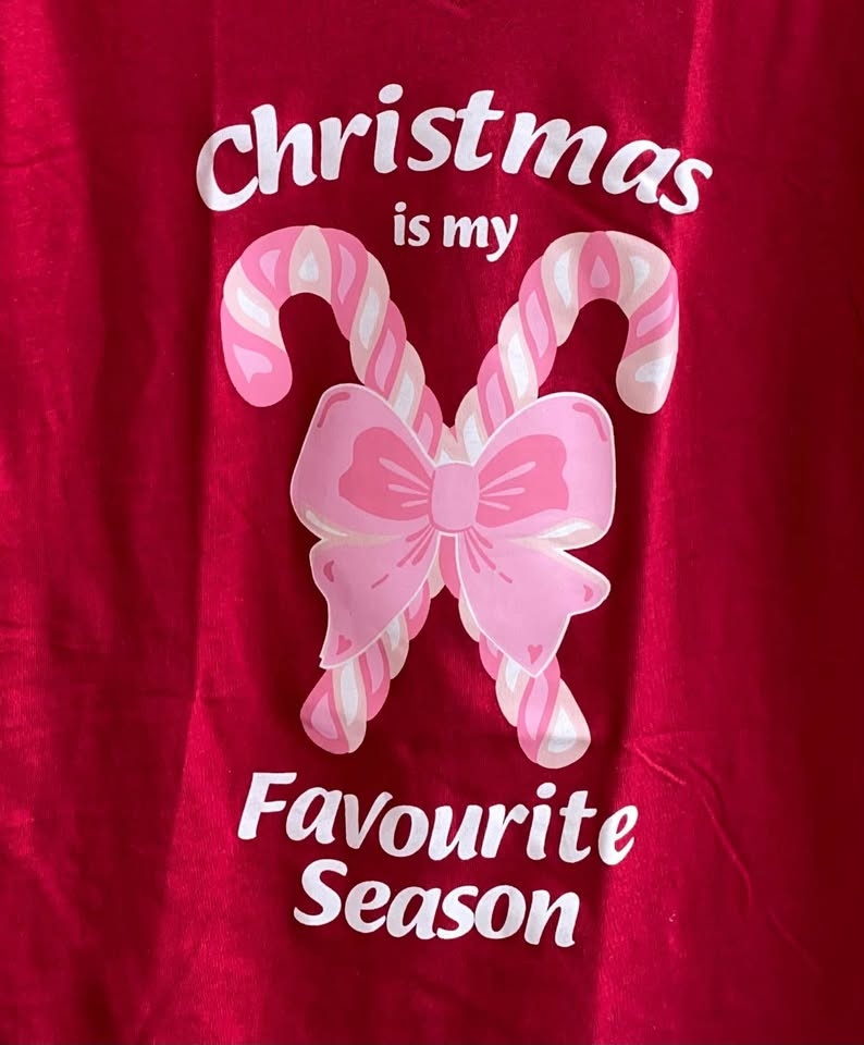 New! Women's Holiday T-Shirt - Christmas Season Candy Cane Bow - photo 2