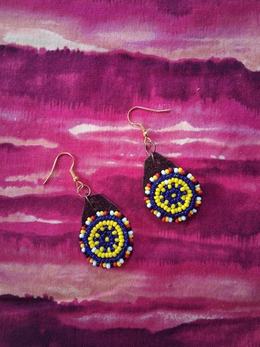 Beaded Earrings ( Blue with Medicine Wheel Loop)