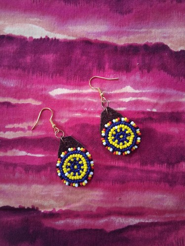 Beaded Earrings ( Blue with Medicine Wheel Loop) - photo 2