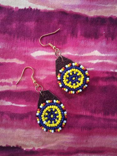 Beaded Earrings ( Blue with Medicine Wheel Loop) - photo 3
