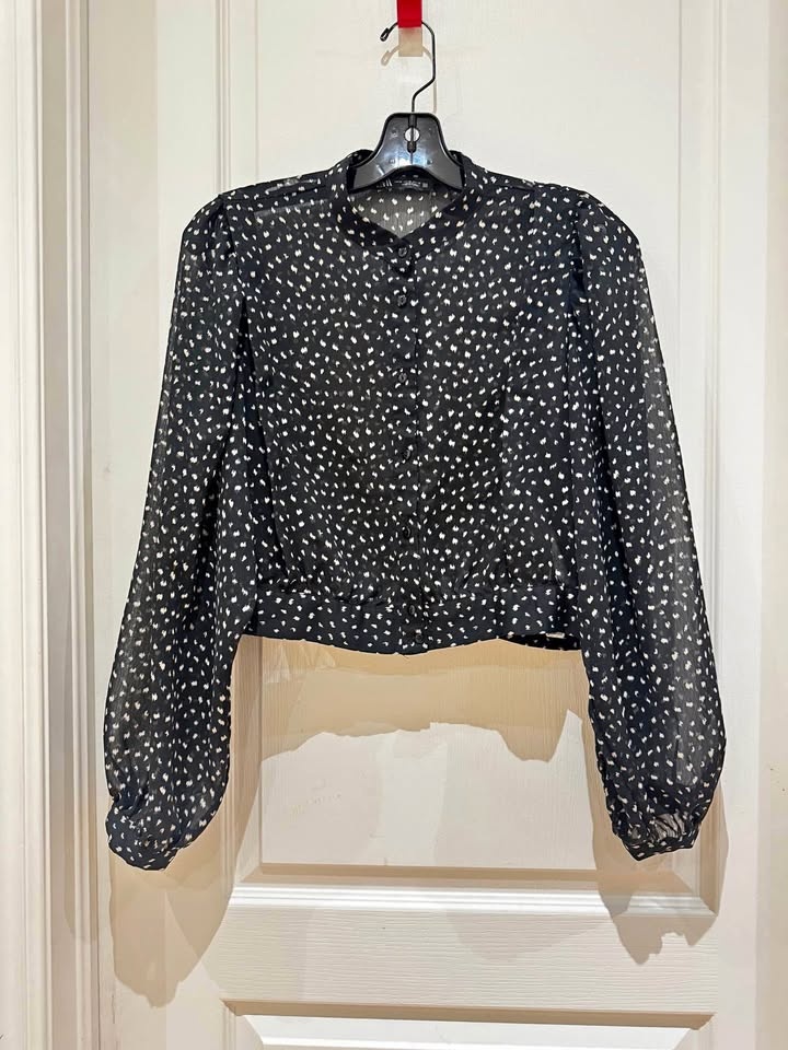 ZARA Black Balloon Sleeve Crop Shirt Top Blouse - Medium (#5)