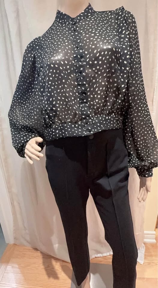 ZARA Black Balloon Sleeve Crop Shirt Top Blouse - Medium (#5) - photo 3