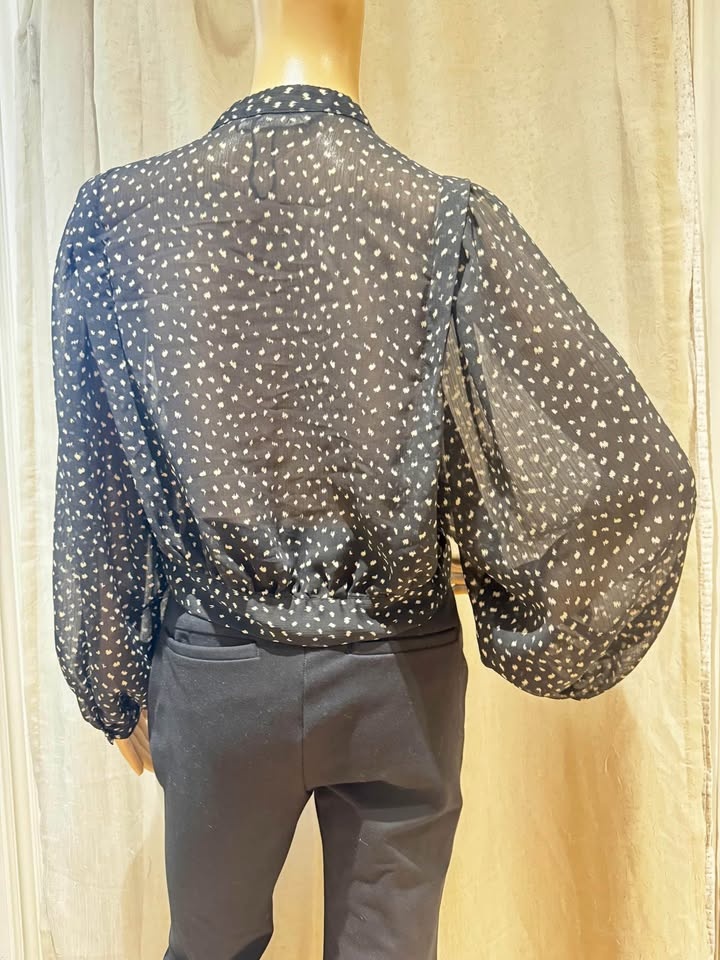 ZARA Black Balloon Sleeve Crop Shirt Top Blouse - Medium (#5) - photo 4