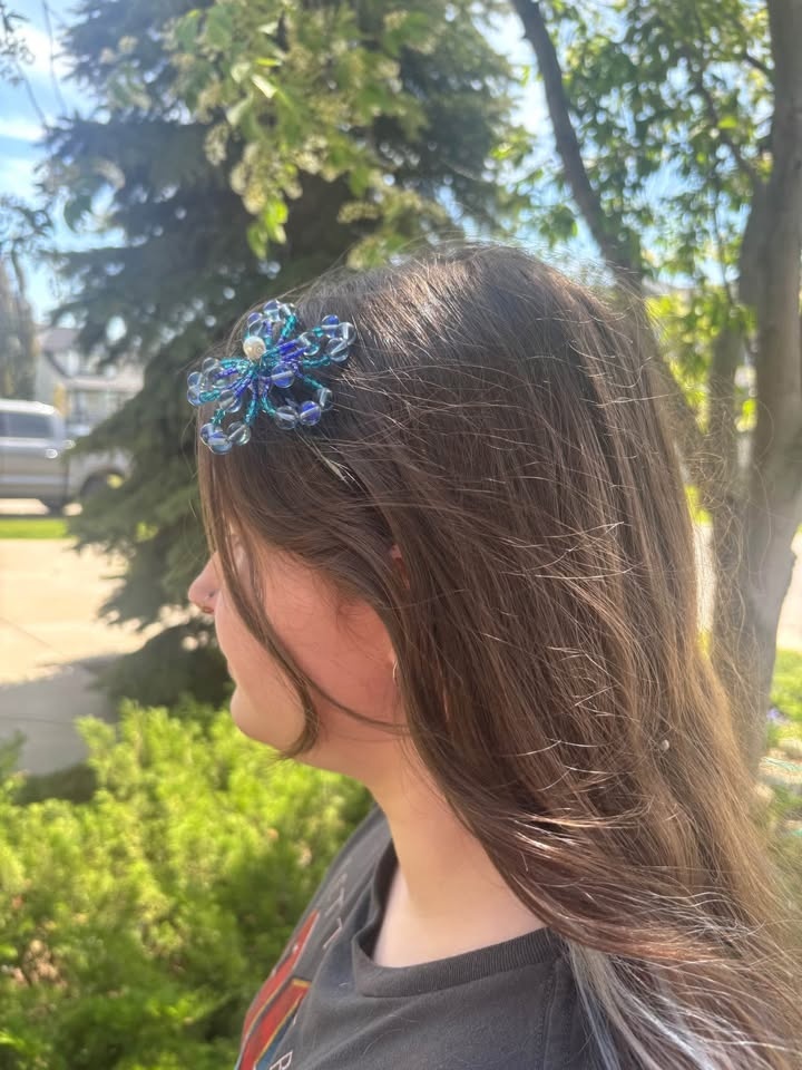 Handcrafted Blue Beaded Flower Headband