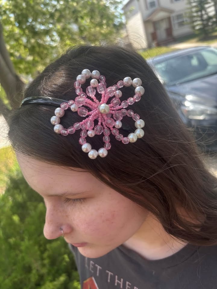 Handcrafted Blue Beaded Flower Headband - photo 4
