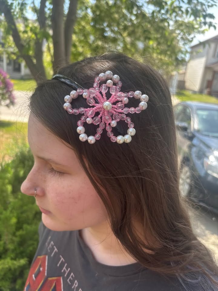 Handcrafted Blue Beaded Flower Headband - photo 5