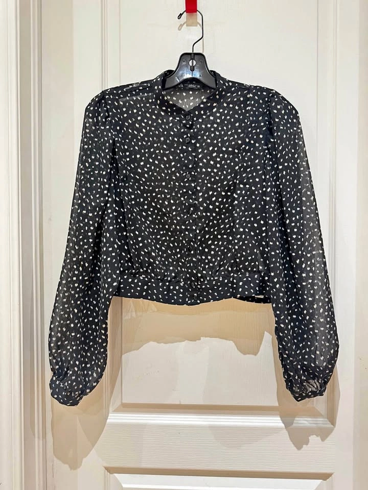 ZARA Black Balloon Sleeve Crop Shirt Top Blouse - Medium (#5)