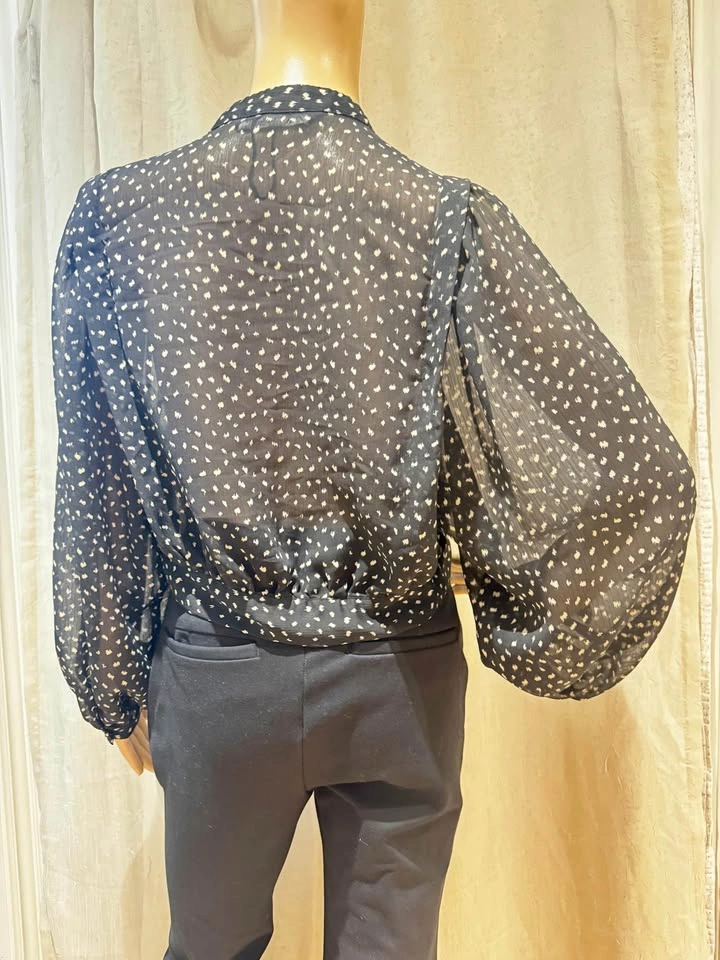 ZARA Black Balloon Sleeve Crop Shirt Top Blouse - Medium (#5) - photo 4
