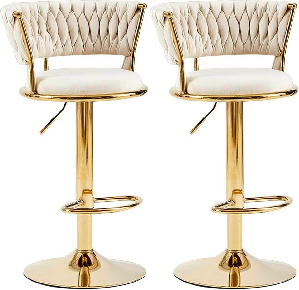 Bar Stools – Set of 2 – Gold & Beige Velvet