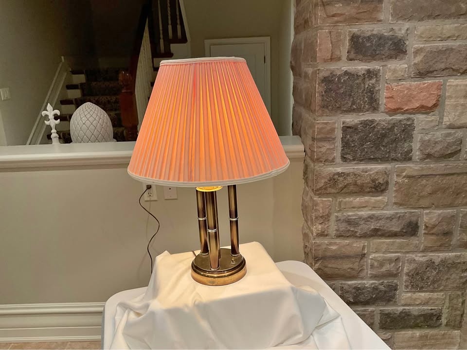Vintage Bouillotte 3 Candlestick Table Lamp with Pleated Shade