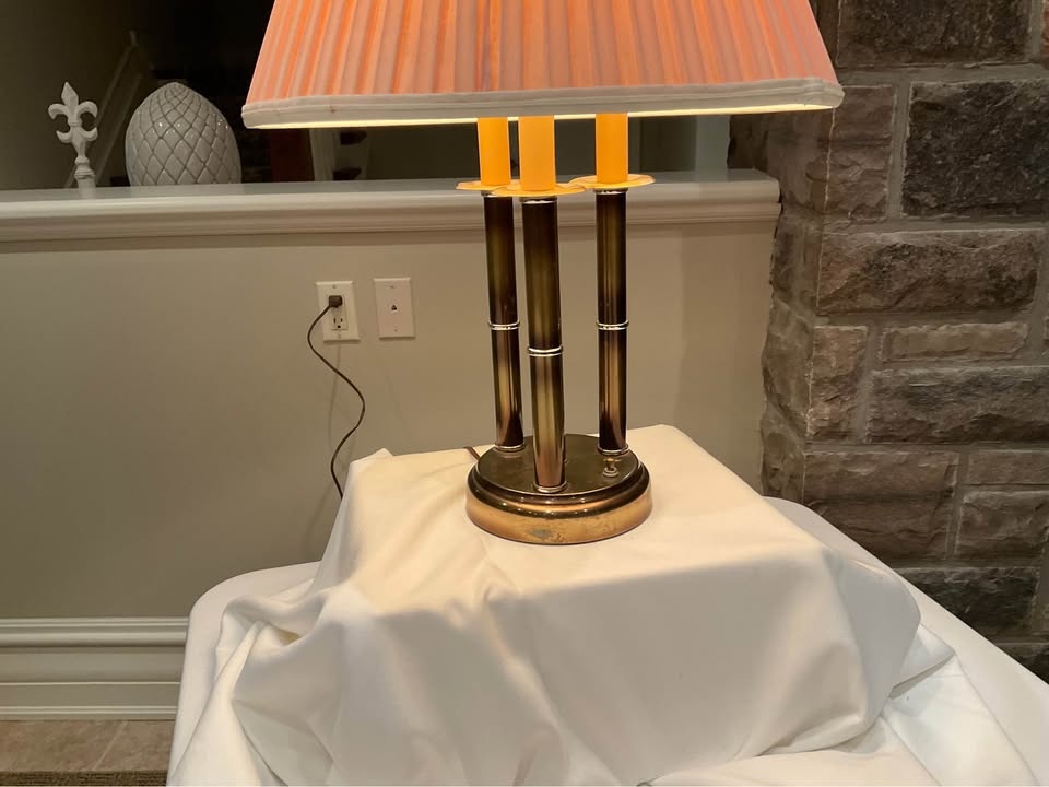 Vintage Bouillotte 3 Candlestick Table Lamp with Pleated Shade - photo 2