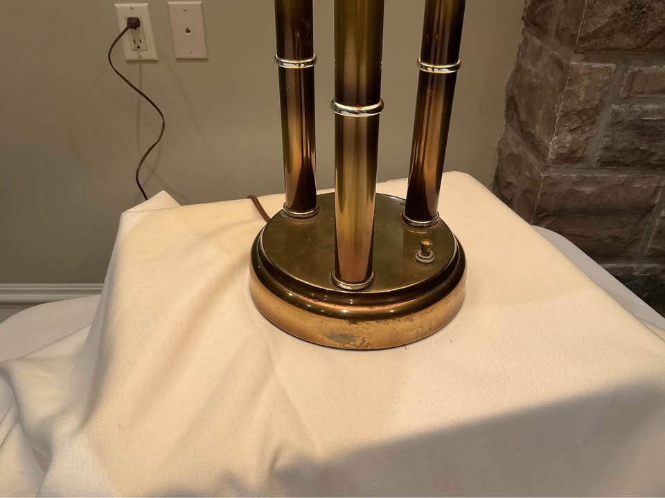Vintage Bouillotte 3 Candlestick Table Lamp with Pleated Shade - photo 4