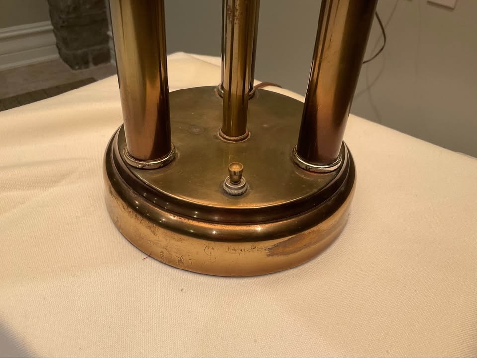 Vintage Bouillotte 3 Candlestick Table Lamp with Pleated Shade - photo 5
