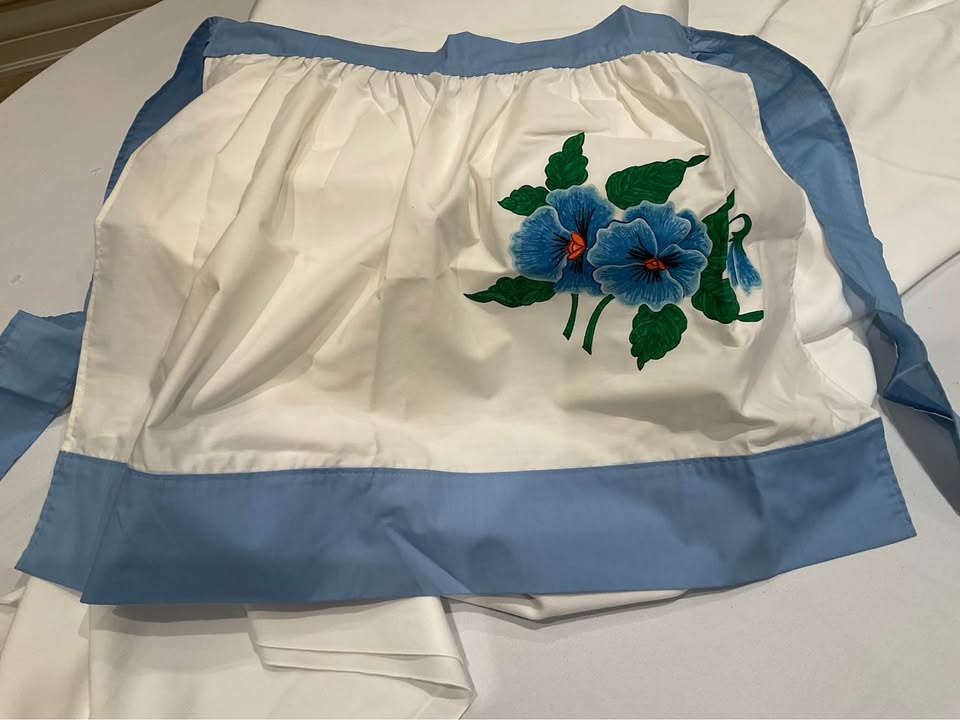 Vintage Blue Floral Waist Apron Retro Style - photo 2