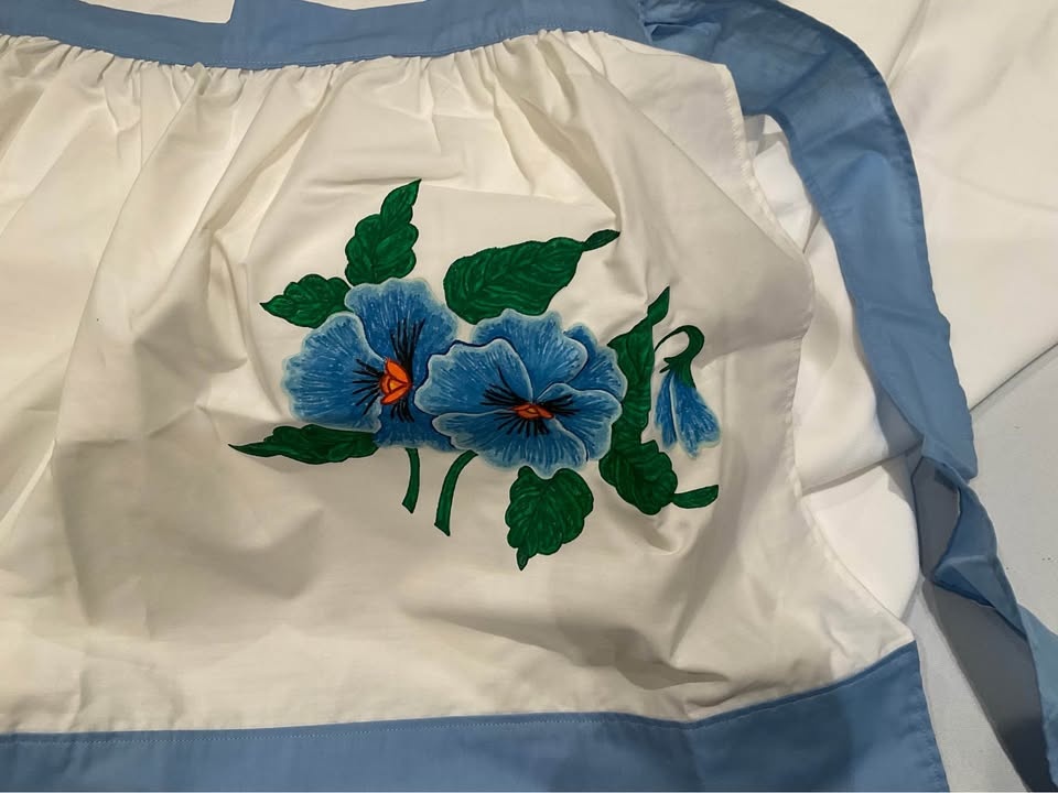 Vintage Blue Floral Waist Apron Retro Style - photo 3