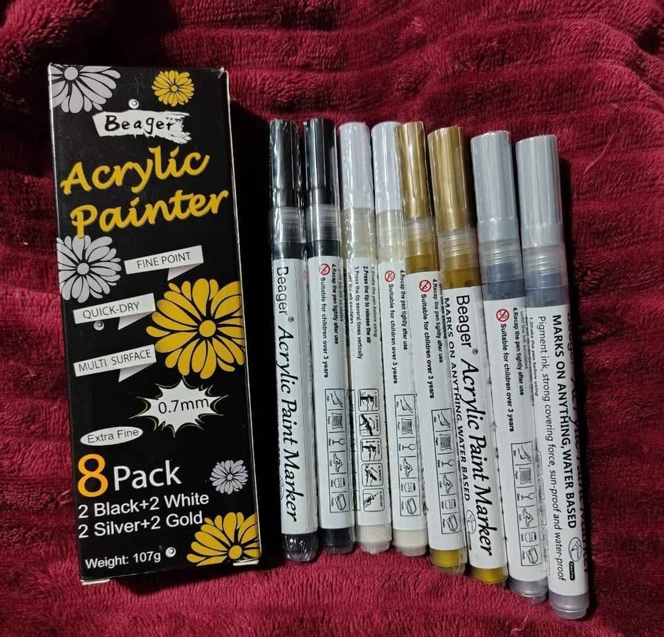 NEW Acrylic Paint Pens - Black, White, Gold, Silver (8 Pack) - photo 2