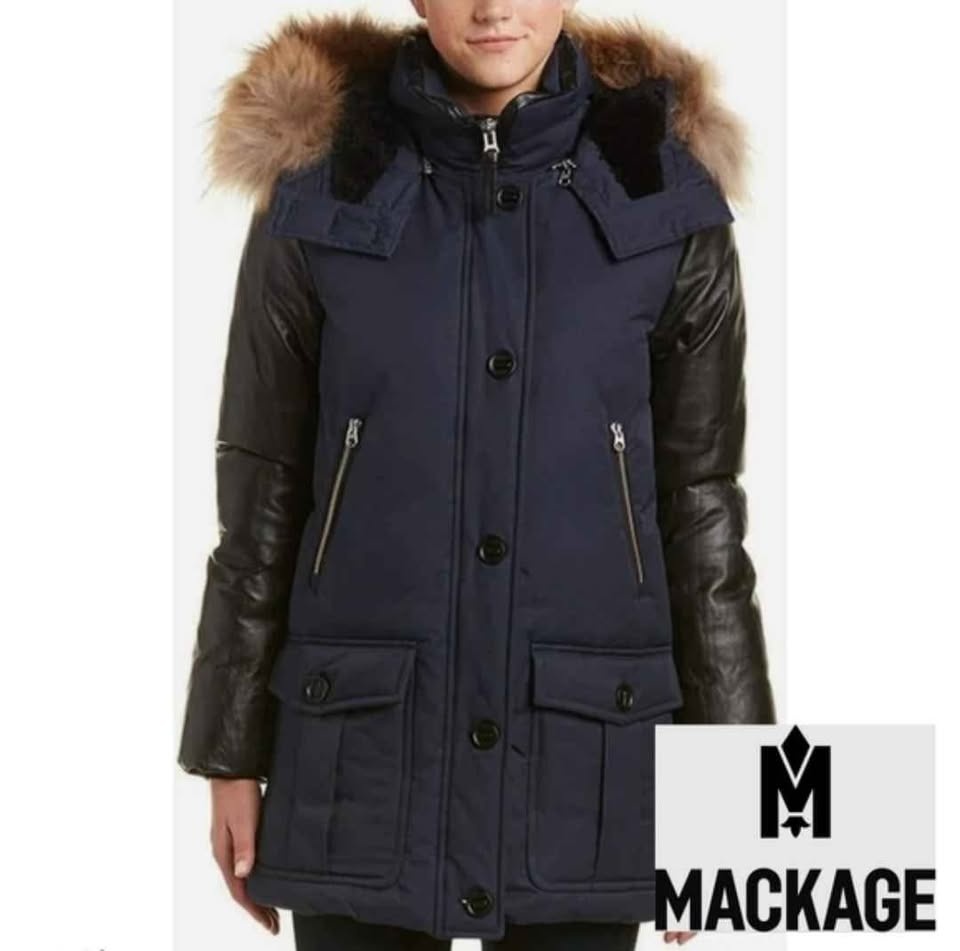 Mackage XXS Winter Jacket Navy & Leather Sleeves