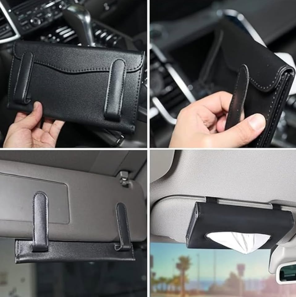Brand New Car Tissue Holder - PU Leather Hanging Box 🏆 - photo 3