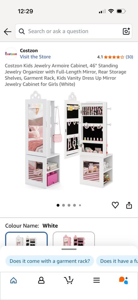 Kids 46” Standing Jewelry Armoire