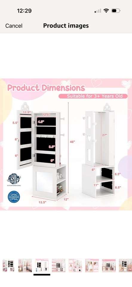 Kids 46” Standing Jewelry Armoire - photo 2