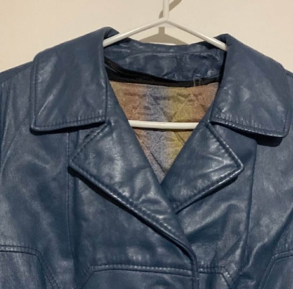 Vintage 70s Sportmaster Leather Trench Coat Blue M - photo 3