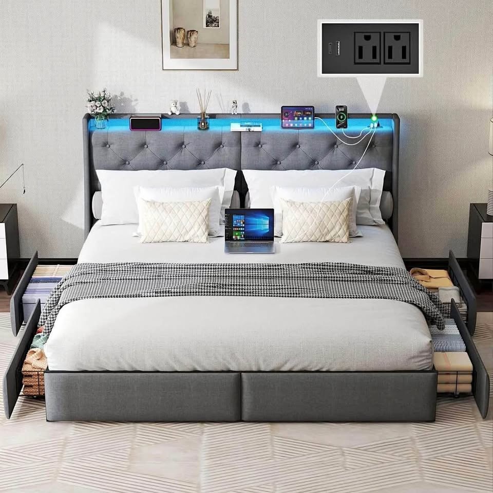 King Size Platform Bed Frame - Grey