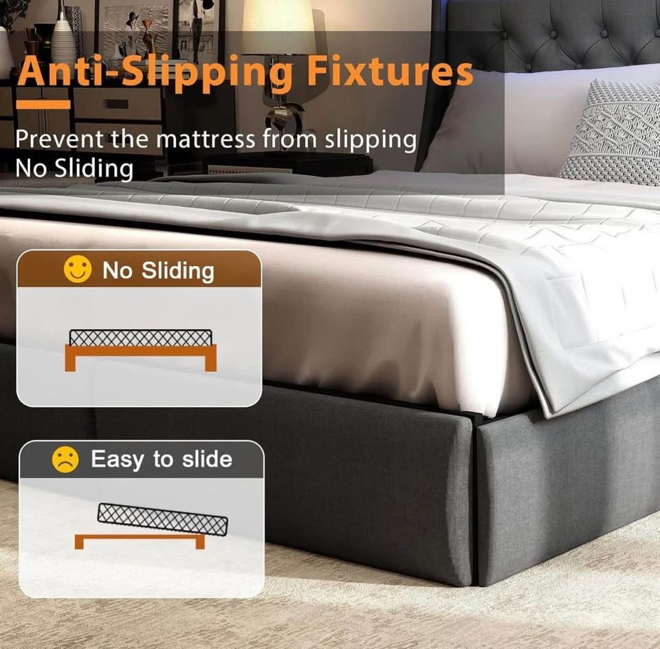 King Size Platform Bed Frame - Grey - photo 3