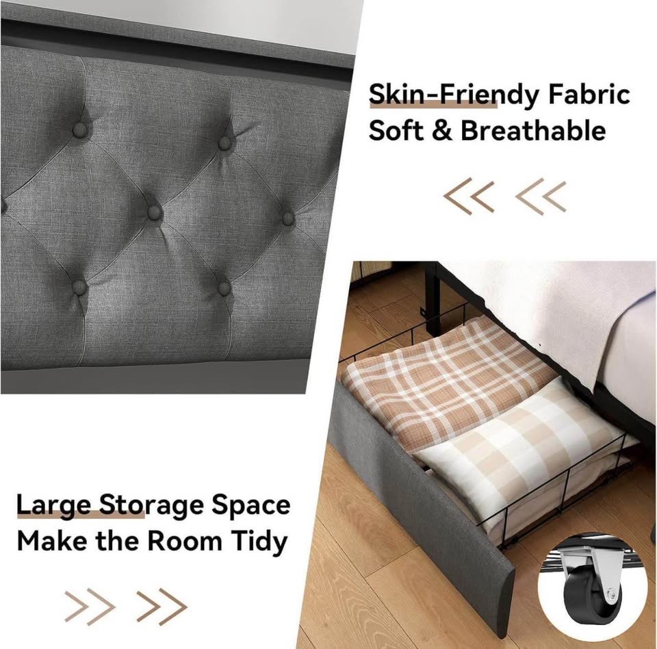 King Size Platform Bed Frame - Grey - photo 4
