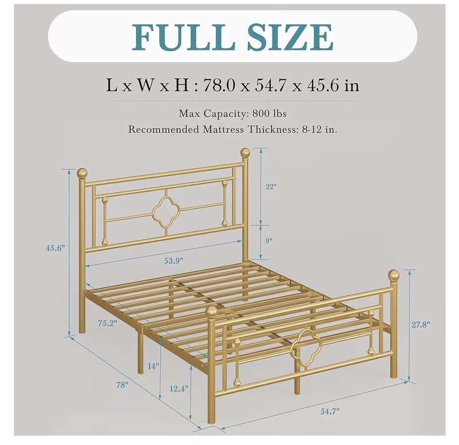 Metal Bed Frame - Gold - photo 3