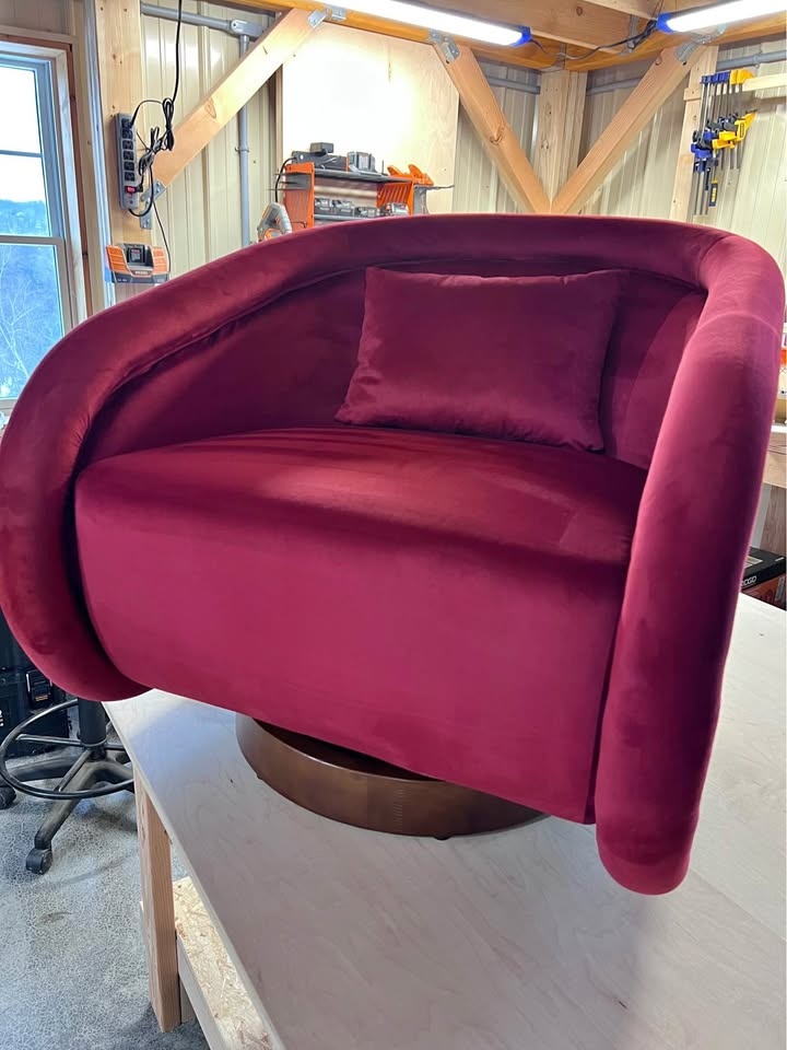 Red velvet accent chair
