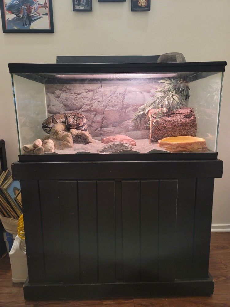 40" Gallon Breeder Reptile Glass Tank With Pine Wood Stand (Blk)