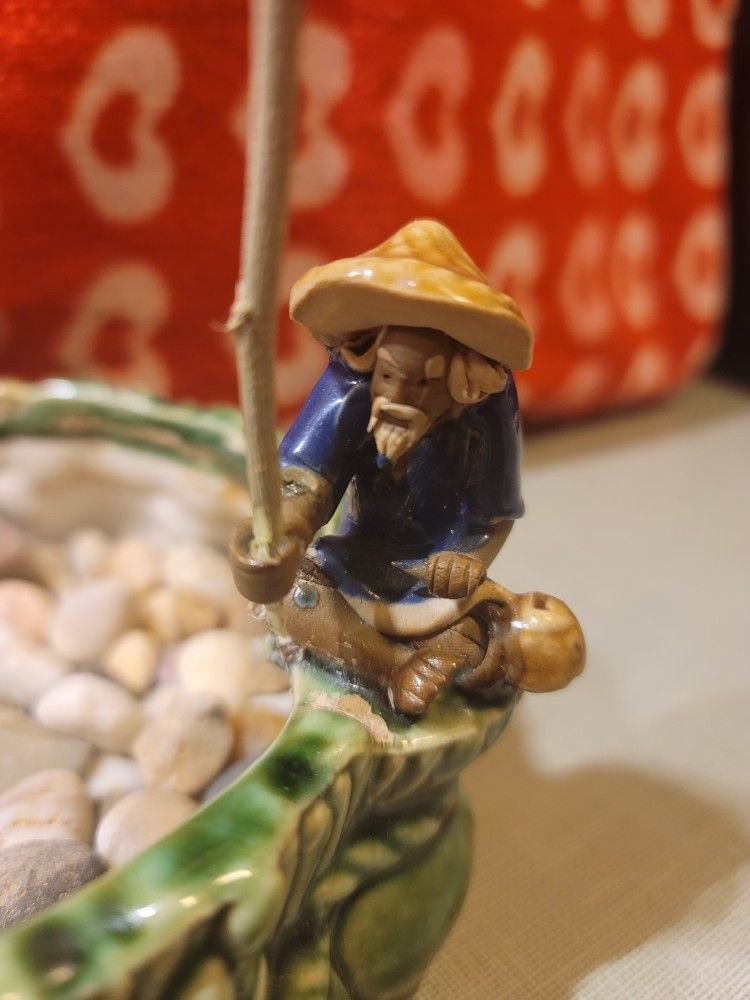 Green Bamboo Ceramic Pot With Pebbles - 6" Round, 2.5" High - photo 3